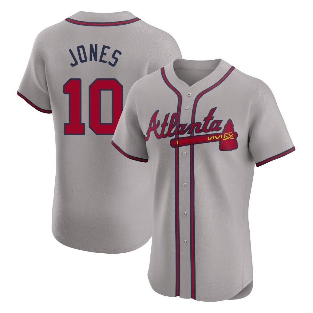 A.Braves #10 Chipper Jones Player Gray Limited Elite Home Game Edoa Stitched Jerseys