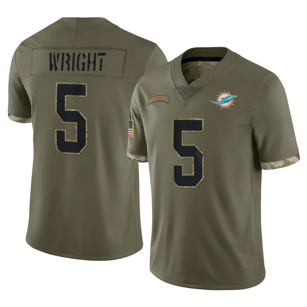 M.Dolphins #5 Jaylen Wright Player Olive Salute To Service Limited Edoa Stitched Jerseys
