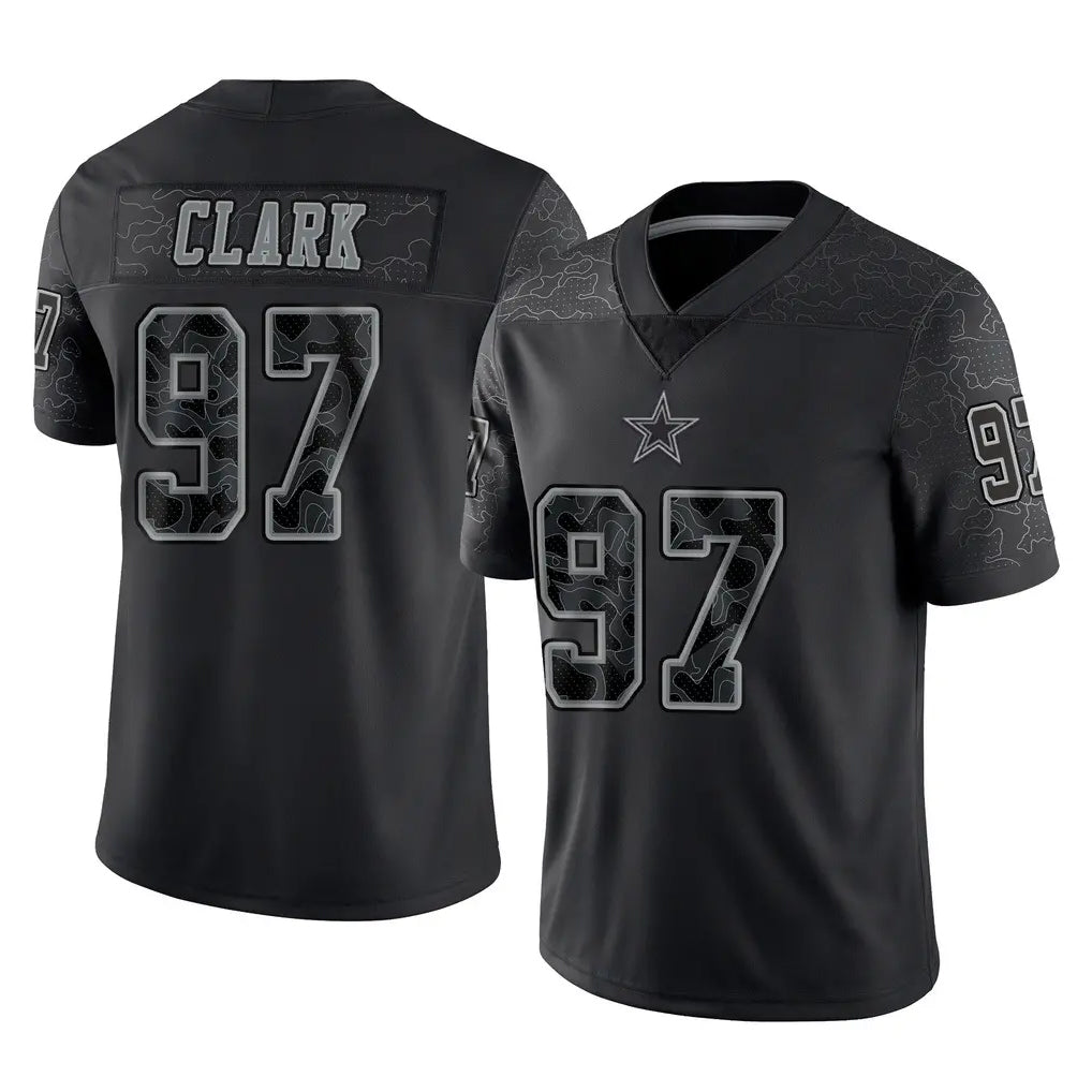 D.Cowboys #97 Kenny Clark Player Black Limited Reflective Home Game Edoa Stitched Jerseys
