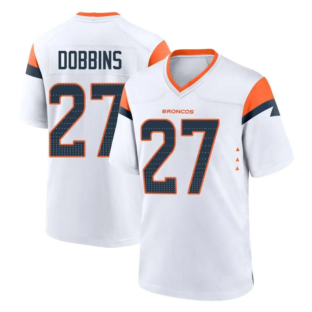D.Broncos #27 J.K. Dobbins Player White Home Game Edoa Stitched Jerseys