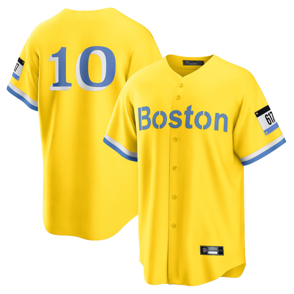 B.Red Sox #10 Trevor Story Player Yellow Home Game Edoa Stitched Jerseys