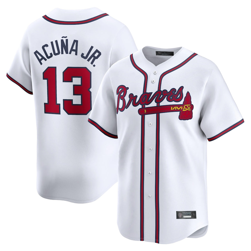 A.Braves #13 Ronald Acuna Jr Player White Limited Home Game Edoa Stitched Jerseys