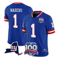 NY.Giants #1 Malik Nabers Player Royal 100th Season & State Patch Vapor Limited Home Game Edoa Stitched Jerseys
