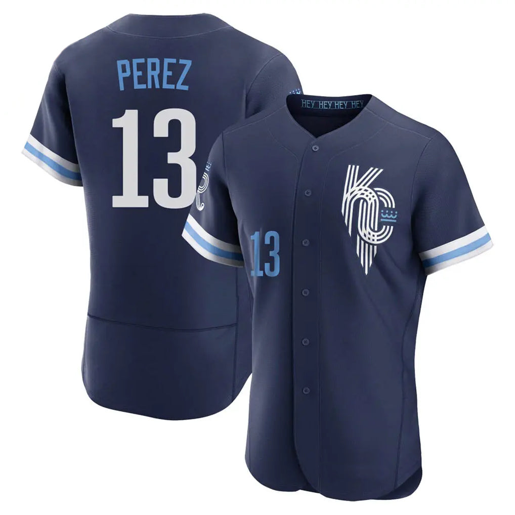 KC.Royals #13 Salvador Perez Player Navy City Connect Limited Elite Home Edoa Stitched Jerseys
