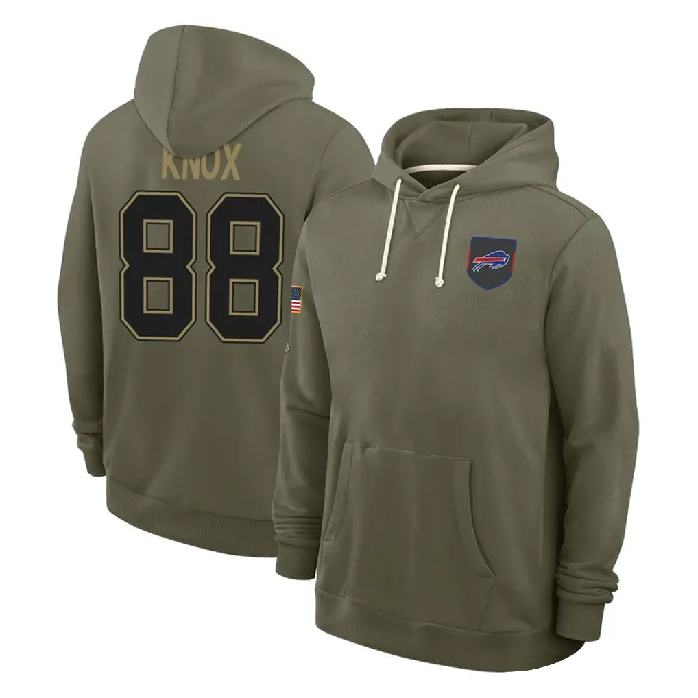 B.Bills #88 Dawson Knox Player Olive Salute to Service Hoodies Edoa Stitched Jerseys