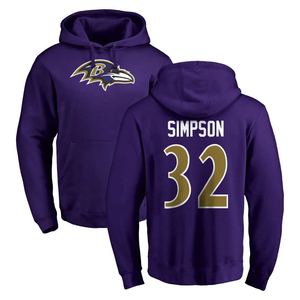 B.Ravens #32 Trenton Simpson Player Purple Salute to Service Pullover Hoodie Edoa Stitched Jerseys