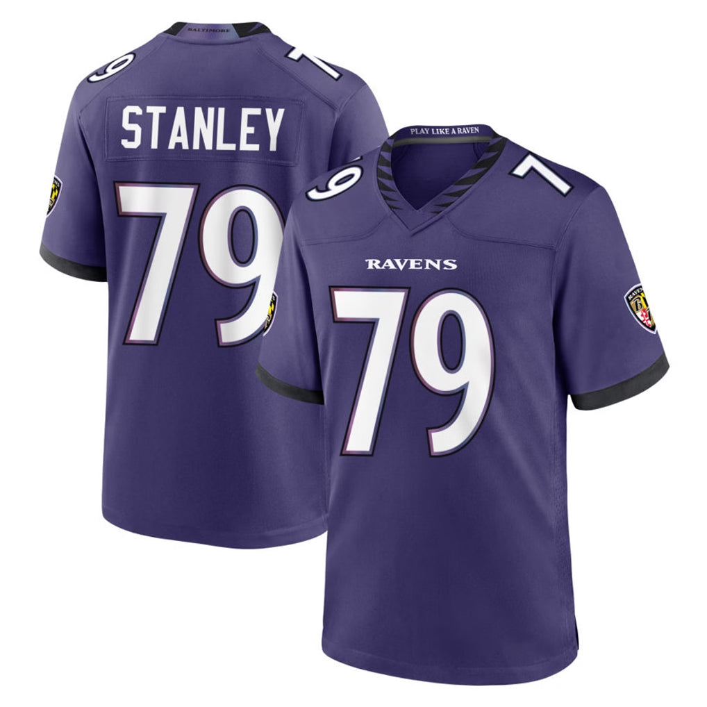 B.Ravens #79 Ronnie Stanley Player Purple Home Game Edoa Stitched Jerseys