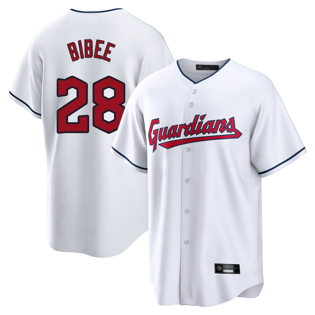C.Guardians #28 Tanner Bibee Player White Home Game Edoa Stitched Jerseys