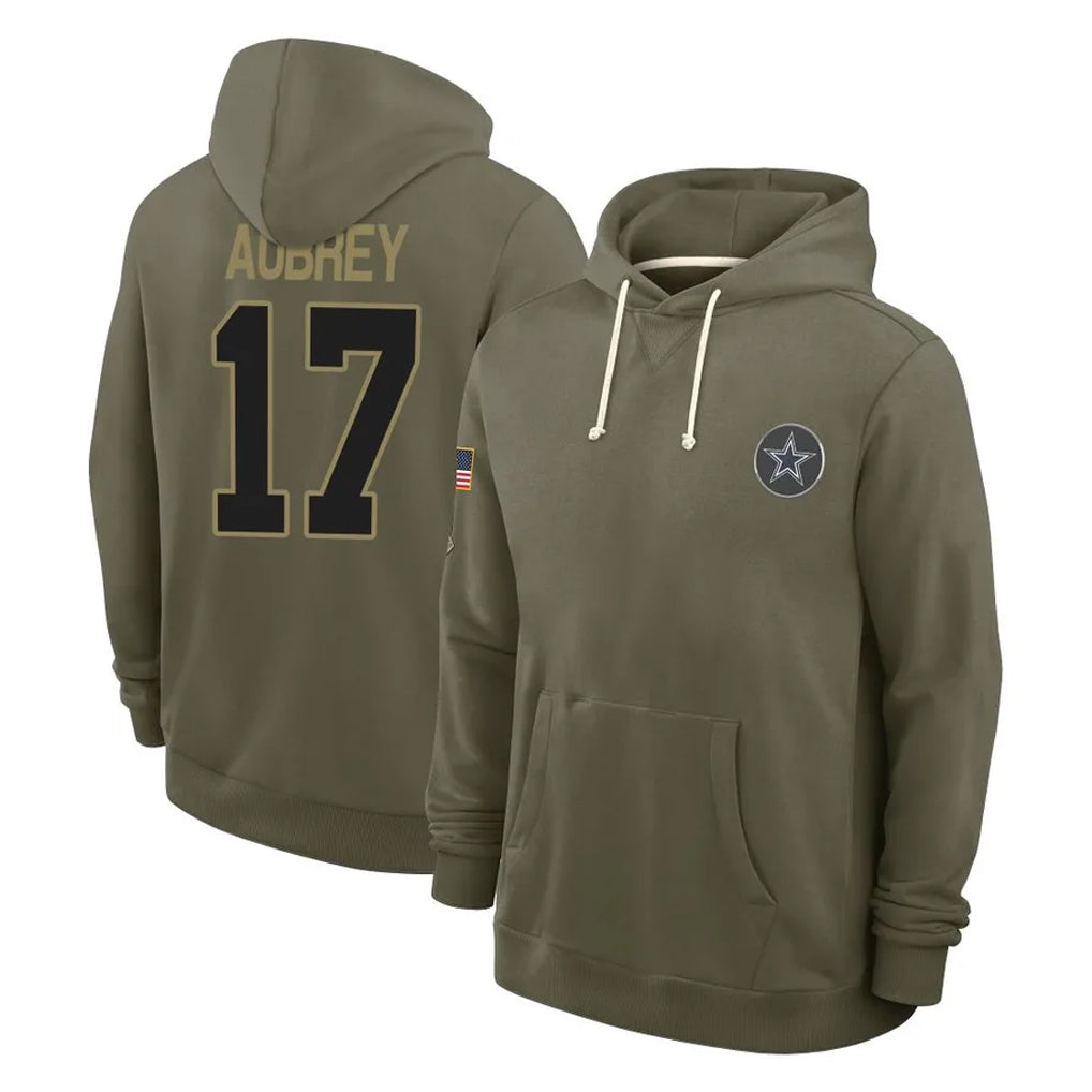 D.Cowboys #17 Brandon Aubrey Player Olive Salute to Service Pullover Hoodies Limited Edoa Stitched Jerseys