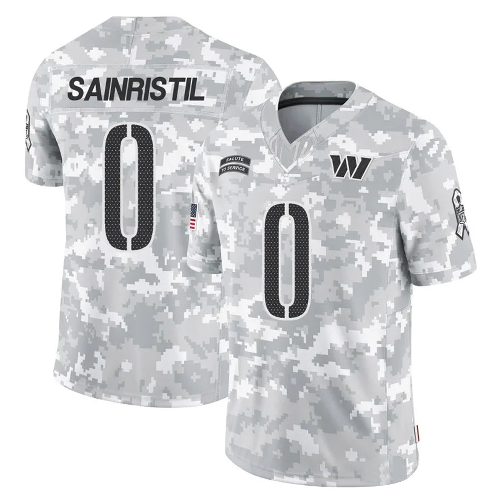 W.Commanders #0 Mike Sainristil Player Arctic Camo Limited Salute To Service Home Game Edoa Stitched Jerseys