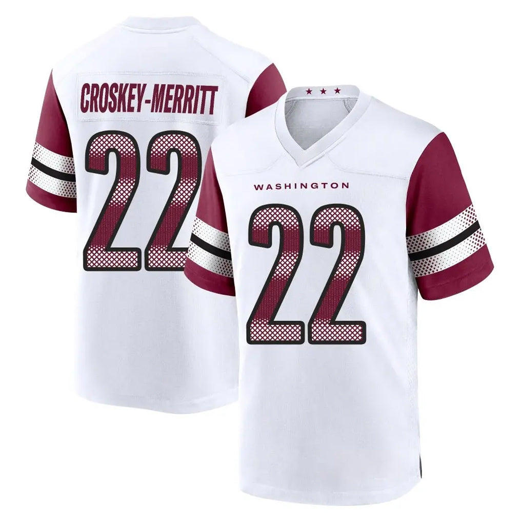 W.Commanders #22 Jacory Croskey-Merritt Player White Game Home Edoa Stitched Jerseys