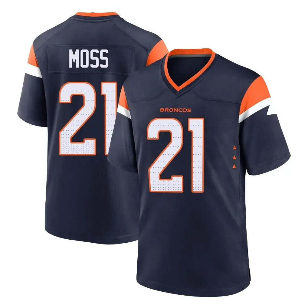 D.Broncos #21 Riley Moss Player Navy Home Game Edoa Stitched Jerseys