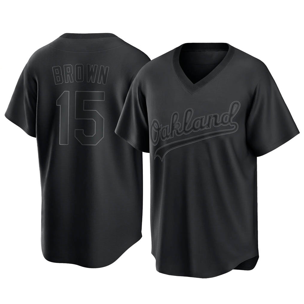 Athletics #15 Seth Brown Player Black Pitch Fashion T-shirt Home Game Edoa Stitched Jerseys
