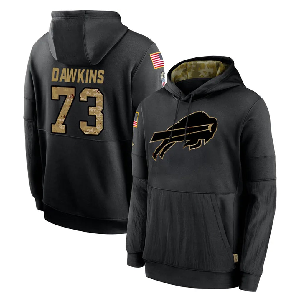 B.Bills #73 Dion Dawkins Player Black Salute to Service Hoodies Hame Edoa Stitched Jerseys