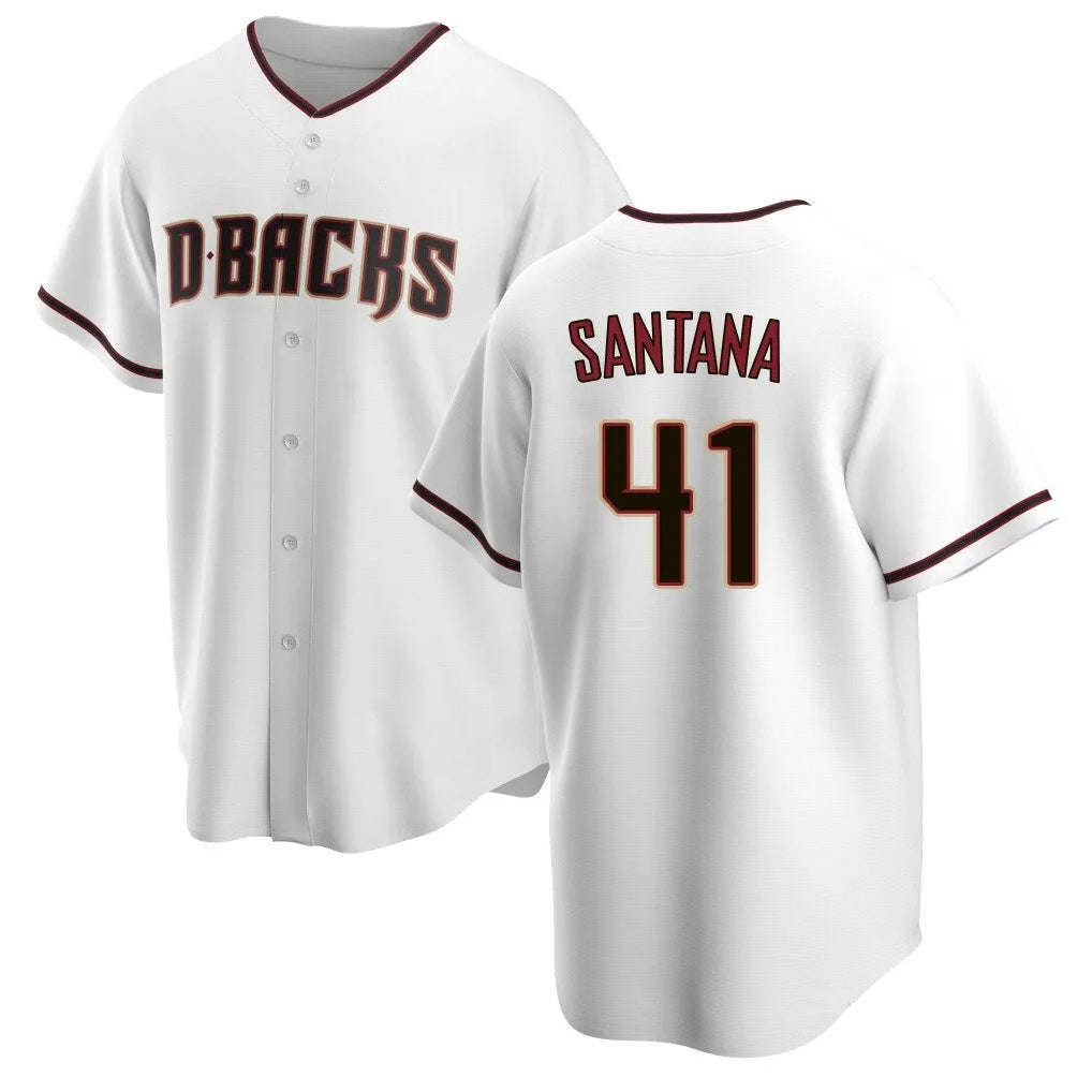 A.Diamondbacks #41 Carlos Santana Player White Home Game Edoa Stitched Jerseys