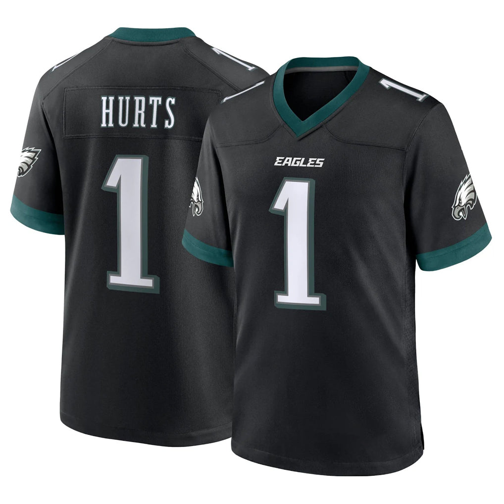 P.Eagles #1 Jalen Hurts Player Black Game Home Edoa Stitched Jerseys