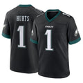 P.Eagles #1 Jalen Hurts Player Black Game Home Edoa Stitched Jerseys