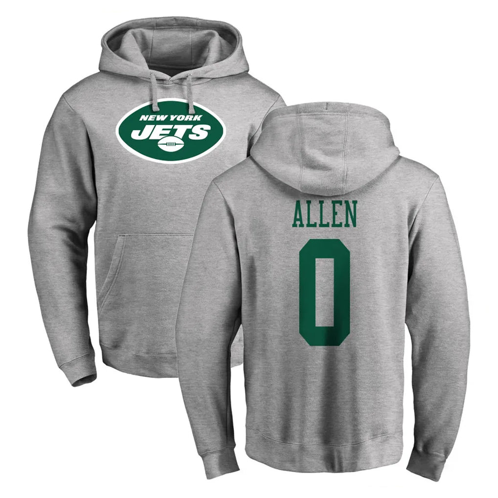 NY.Jets #0 Braelon Allen Player Gray LOGO Pullover Hoodies Limited Game Edoa Stitched Jerseys