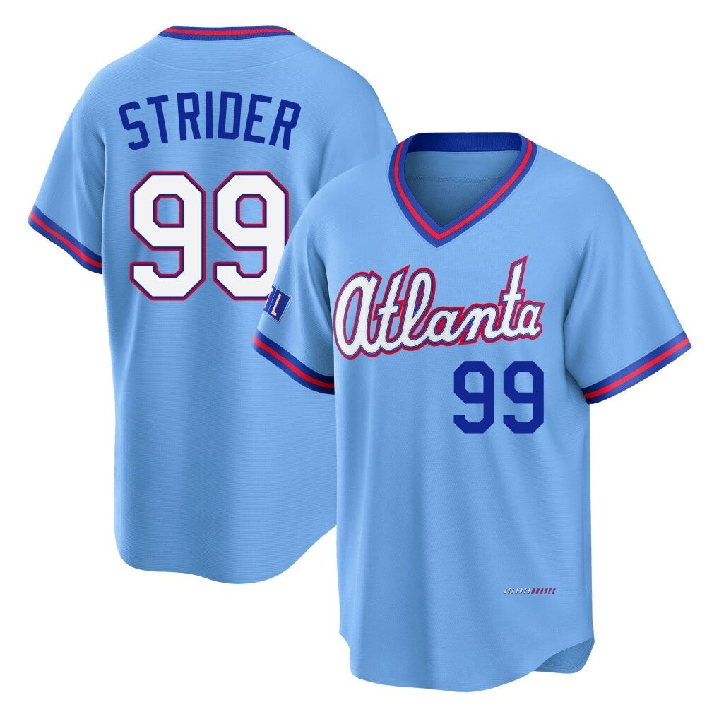 A.Braves #99 Spencer Strider Player Powder Blue 2026 City Connect T-shirt Home Game Edoa Stitched Jerseys