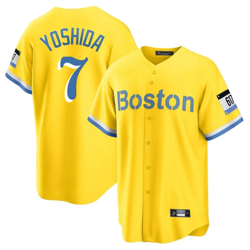 B.Red Sox #7 Masataka Yoshida Player Yellow Home Game Edoa Stitched Jerseys