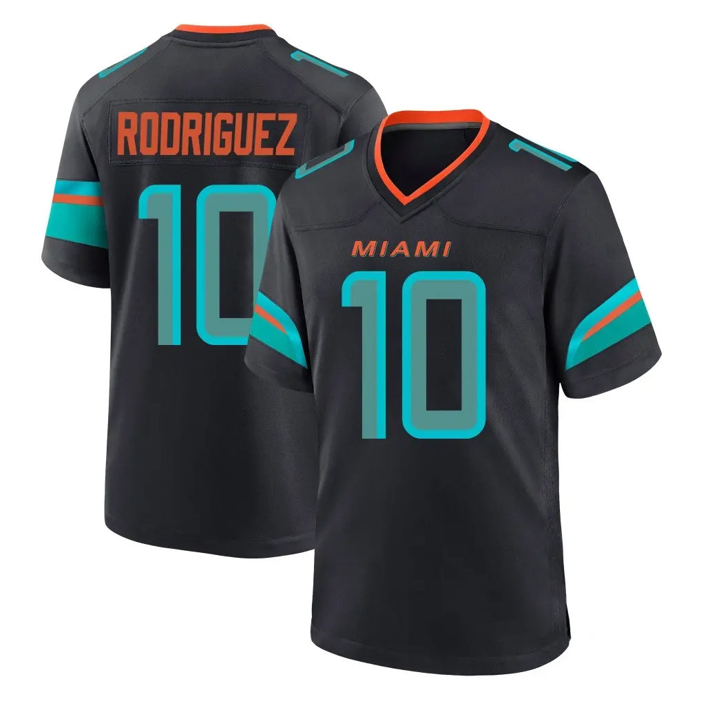 M.Dolphins #10 Jacob Rodriguez Player Black Pitch Rivalries Collection Home Game Edoa Stitched Jerseys