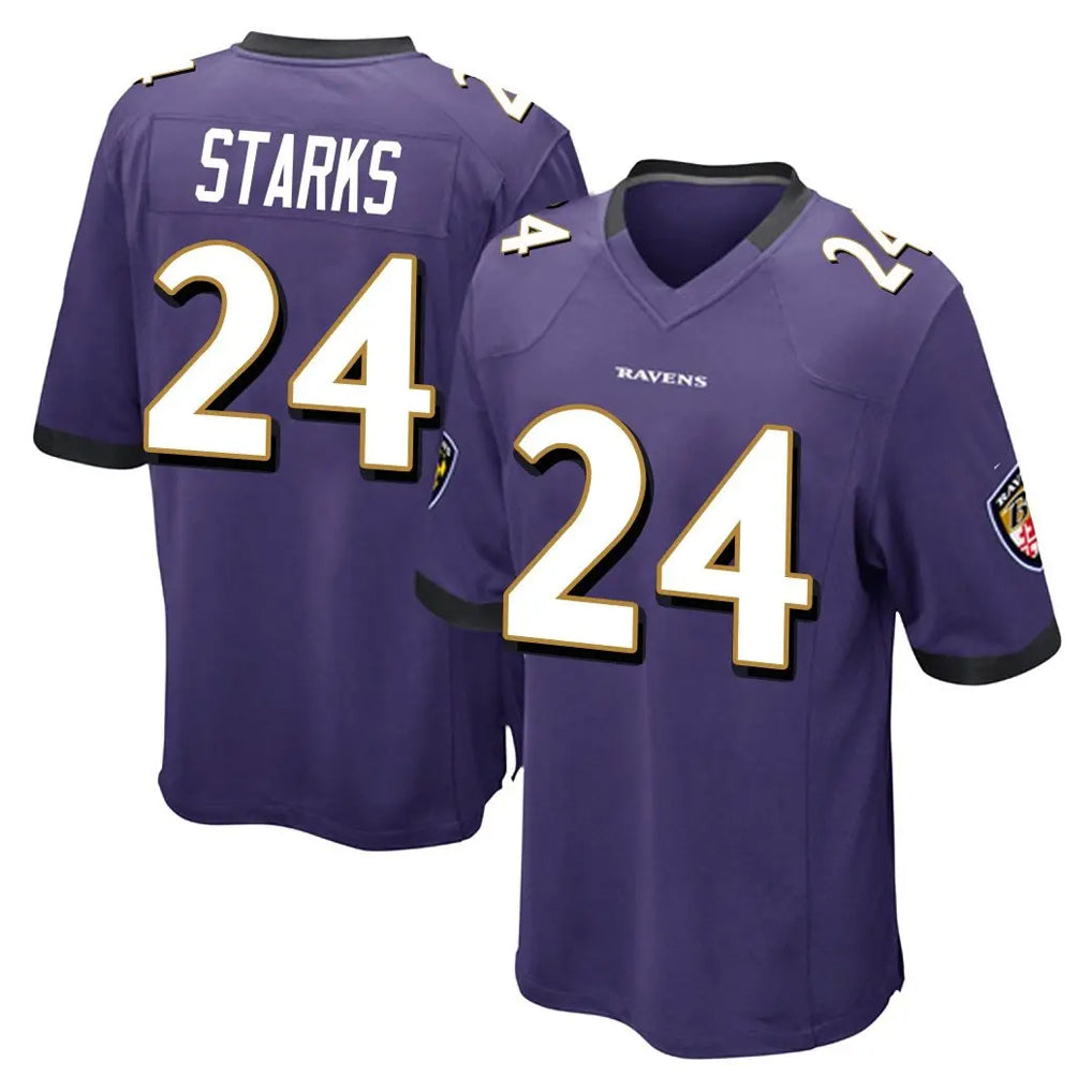 B.Ravens #24 Malaki Starks Player Purple Color Rush Home Game Edoa Stitched Jerseys