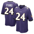 B.Ravens #24 Malaki Starks Player Purple Color Rush Home Game Edoa Stitched Jerseys