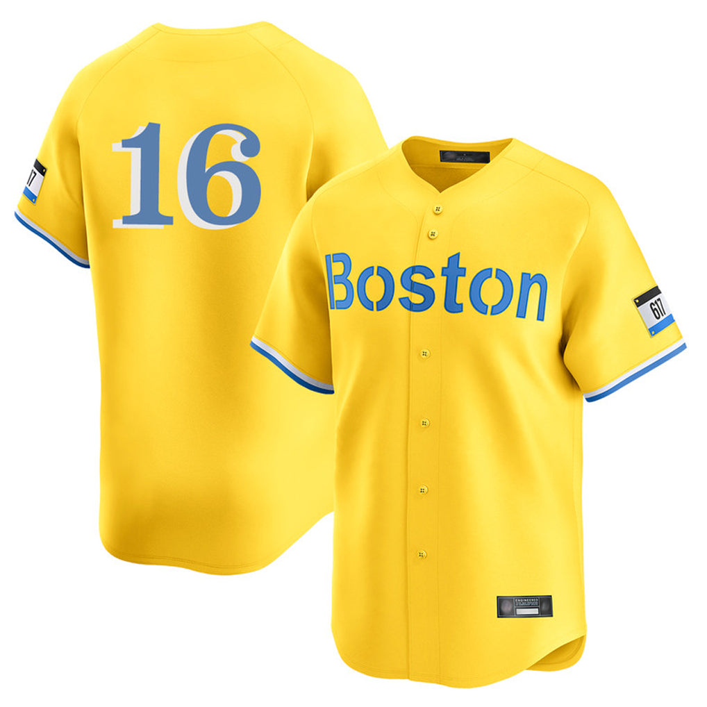 B.Red Sox #16 Jarren Duran Player Yellow Limited Home Game Edoa Stitched Jerseys