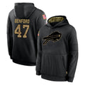 B.Bills #47 Christian Benford Player Black Salute to Service Hoodies Hame Edoa Stitched Jerseys
