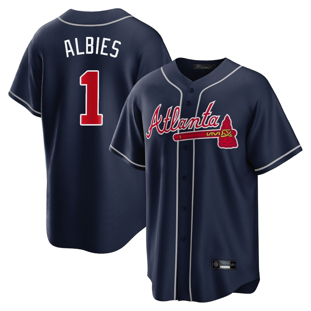 A.Braves #1 Ozzie Albies Player Navy Home Game Edoa Stitched Jerseys