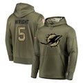 M.Dolphins #5 Jaylen Wright Player Olive Salute to Service Pullover Hoodies Home Game Edoa Stitched Jerseys