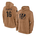 C.Bengals #16 Joe Flacco Player Brown Salute to Service Pullover Hoodie Limited Edoa Stitched Jerseys