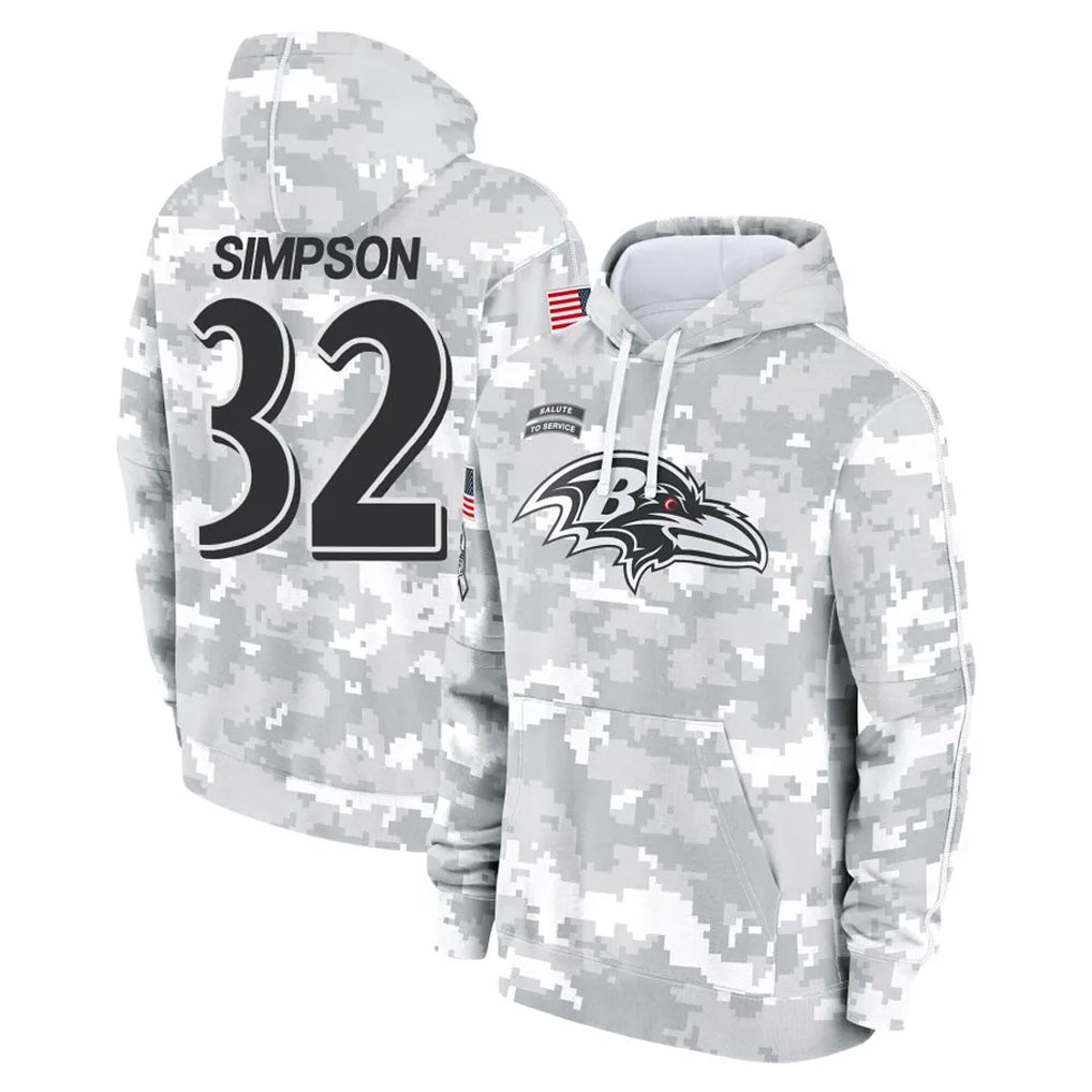 B.Ravens #32 Trenton Simpson Player Arctic Camo Salute to Service Pullover Hoodie Edoa Stitched Jerseys