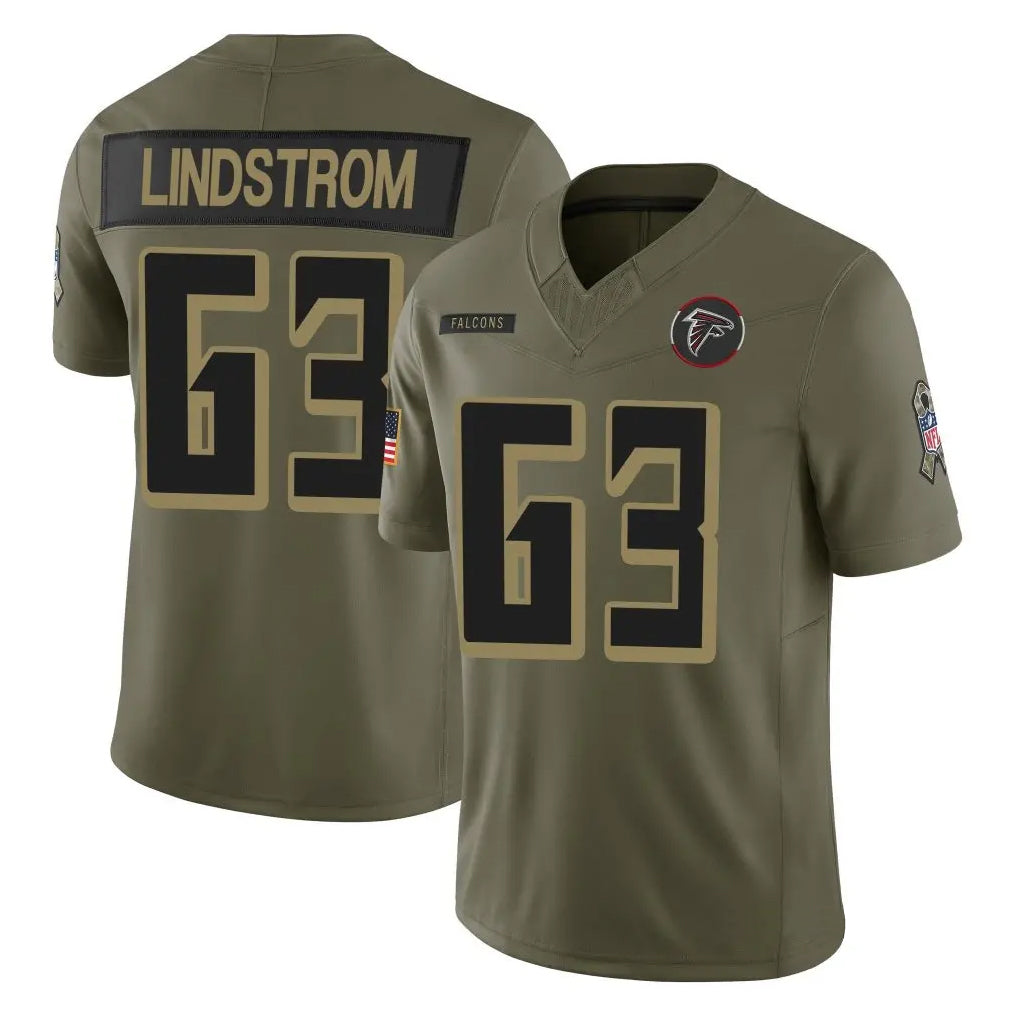 A.Falcons #63 Chris Lindstrom Player Olive Salute To Service Limited Home Game Edoa Stitched Jerseys
