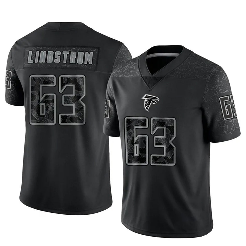 A.Falcons #63 Chris Lindstrom Player Black RFLCTV Limited Edoa Stitched Jerseys