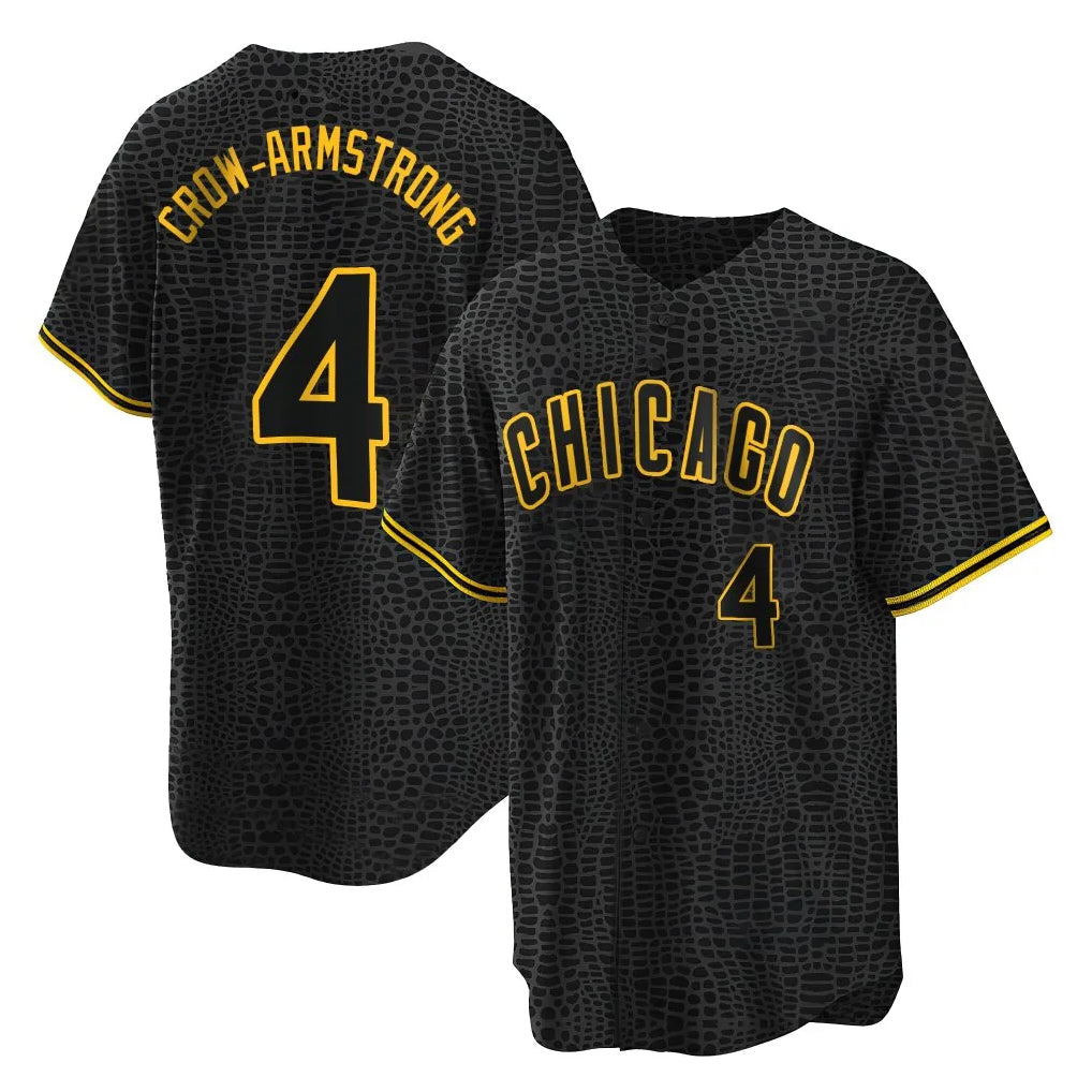 C.Cubs #4 Pete Crow-Armstrong Player Black Snake Skin City Game Edoa Stitched Jerseys