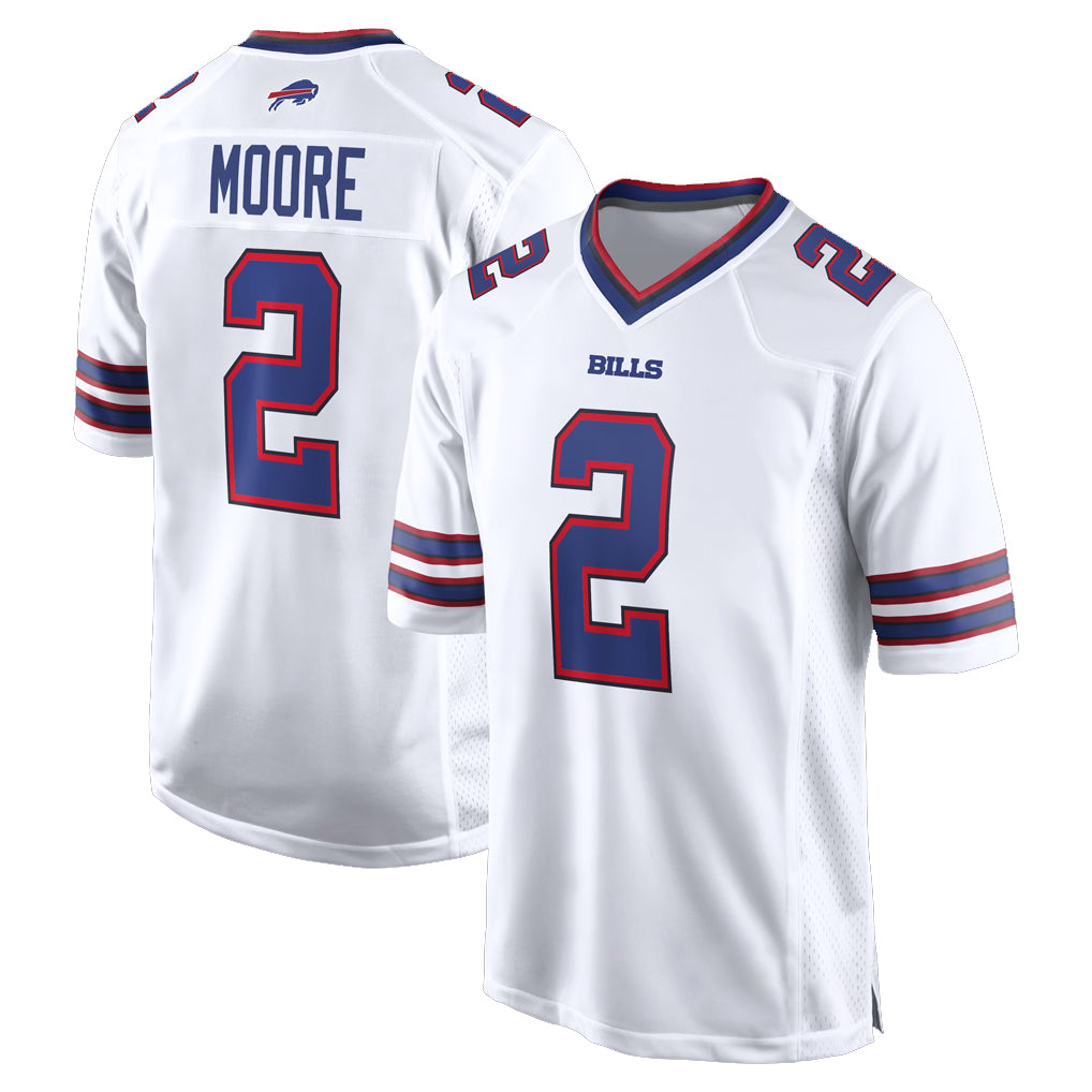 B.Bills #2 DJ Moore Player White Home Game Edoa Stitched Jerseys