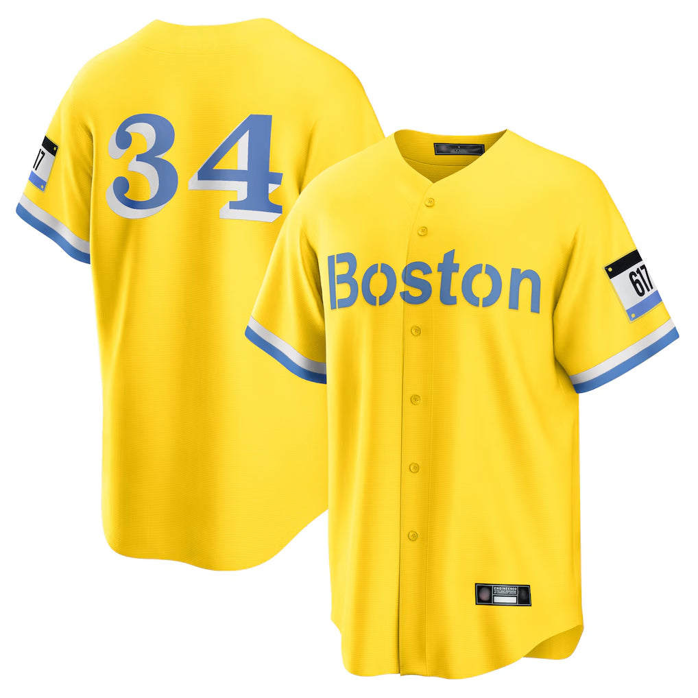 B.Red Sox #34 David Ortiz Player Yellow Home Game Edoa Stitched Jerseys