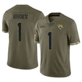 J.Jaguars #1 Montaric Brown Player Olive Salute To Service Limited Edoa Stitched Jerseys