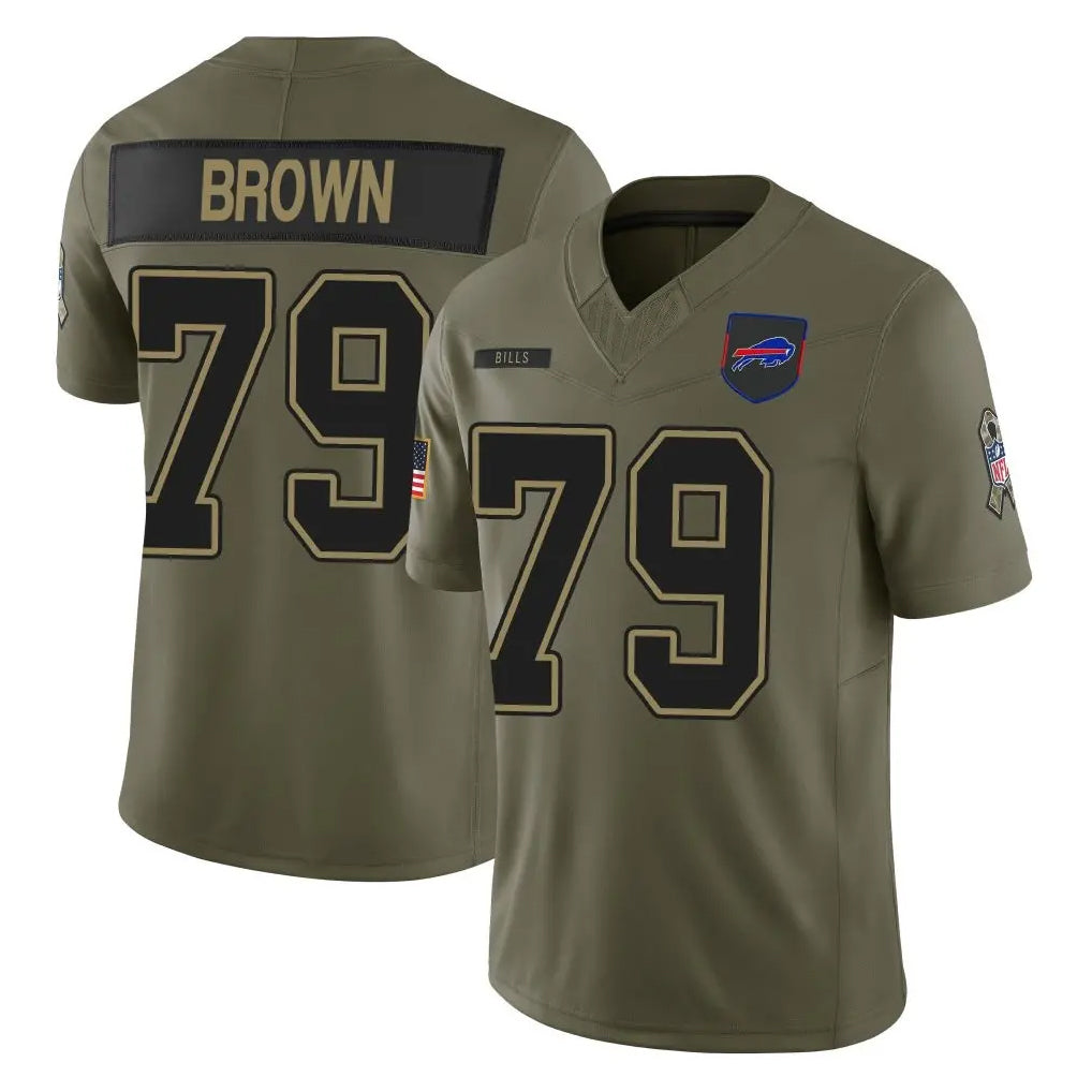 B.Bills #79 Spencer Brown Player Olive Salute To Service Limited Game Edoa Stitched Jerseys