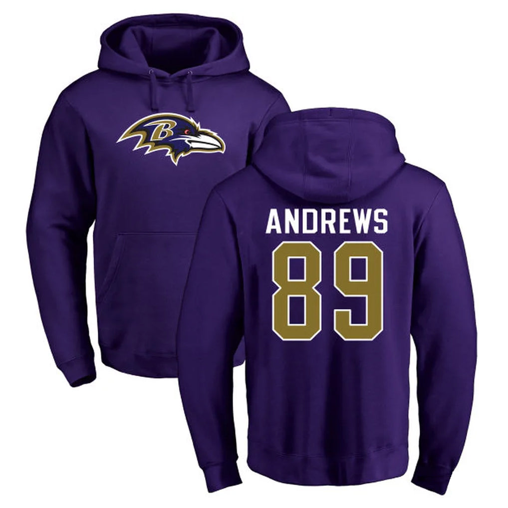 B.Ravens #89 Mark Andrews Player Purple Salute to Service Pullover Hoodie Edoa Stitched Jerseys