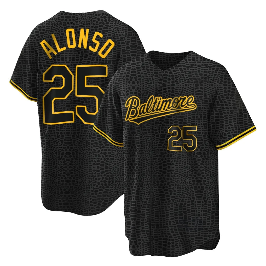 B.Orioles #25 Pete Alonso Player Black Snake Skin City Home Game Edoa Stitched Jerseys