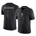 M.Vikings #9 J.J. McCarthy Player Black Reflective LImited Home Game Edoa Stitched Jerseys