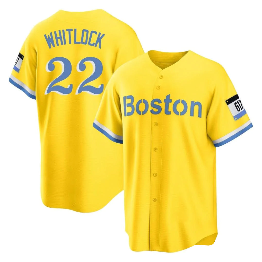 B.Red Sox #22 Garrett Whitlock Player Yellow Home Game Edoa Stitched Jerseys