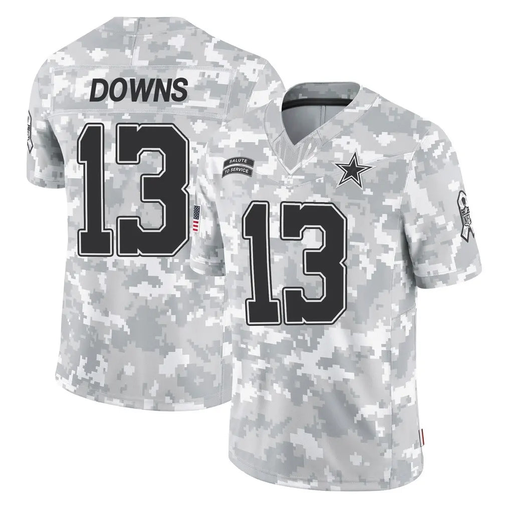 D.Cowboys #13 Caleb Downs Player Arctic Camo Salute to Service Limited Home Game Edoa Stitched Jerseys
