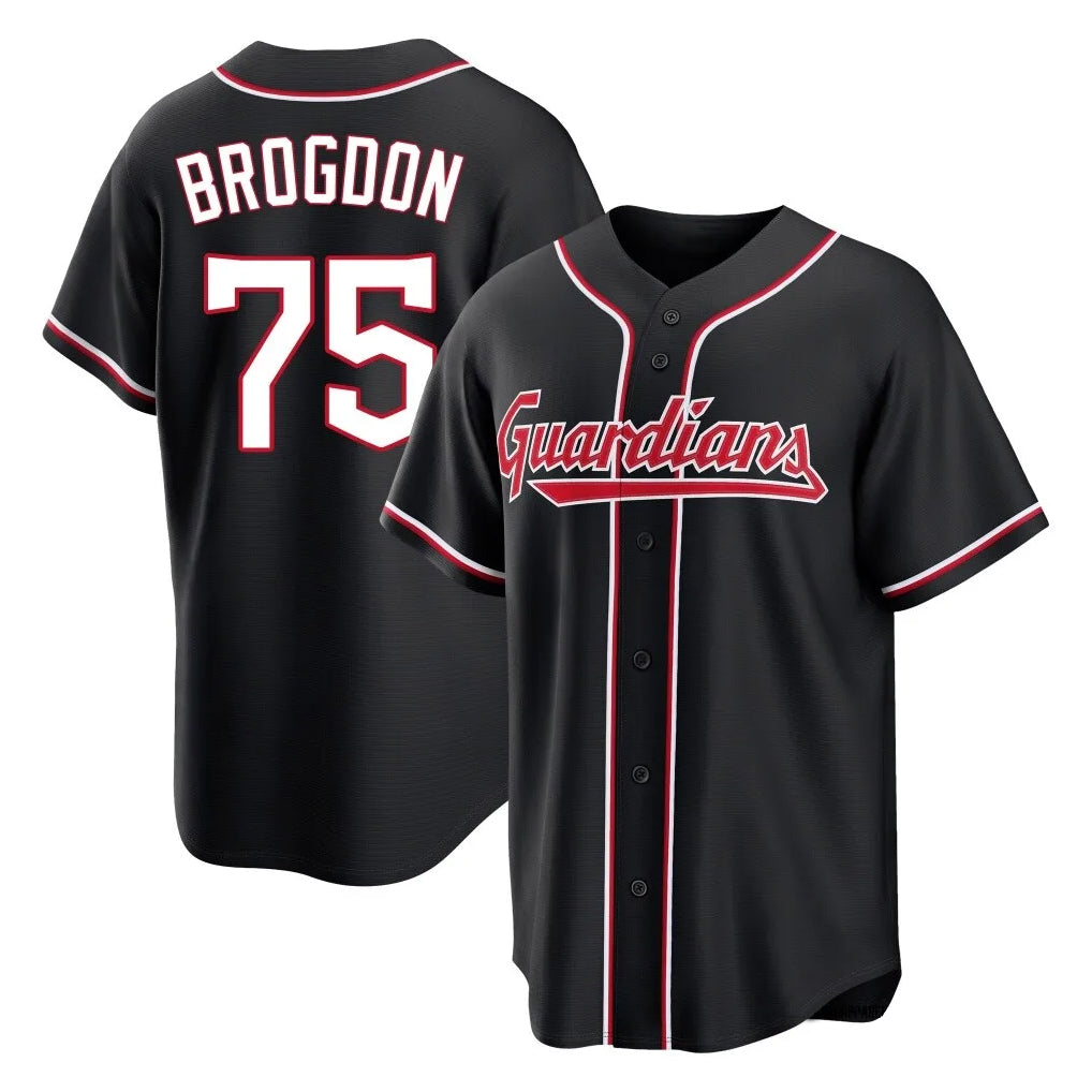 C.Guardians #75 Connor Brogdon Player Black Fashion Out Home Game Edoa Stitched Jerseys