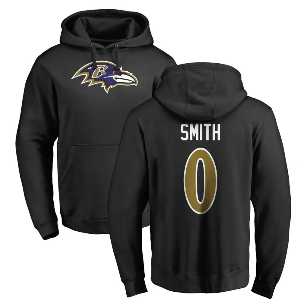 B.Ravens #0 Roquan Smith Player Black Pullover Hoodie Edoa Stitched Jerseys