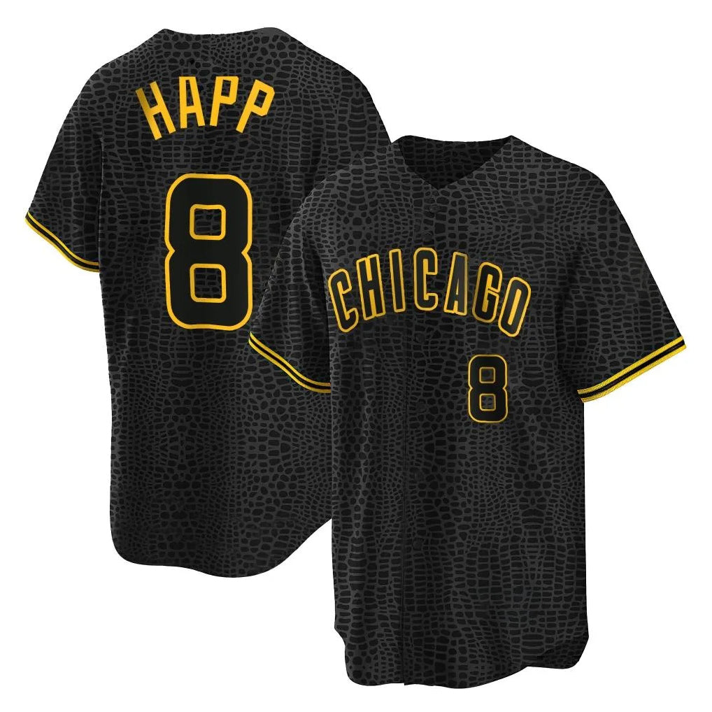 C.Cubs #8 Ian Happ Player Black Snake Skin City Game Edoa Stitched Jerseys