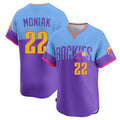 C.Rockies #22 Mickey Moniak Player Purple-Light Blue City Connect Limited Home T-shirt Edoa Stitched Jerseys