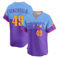 C.Rockies #49 Antonio Senzatela Player Purple-Light Blue City Connect Limited Home T-shirt Edoa Stitched Jerseys